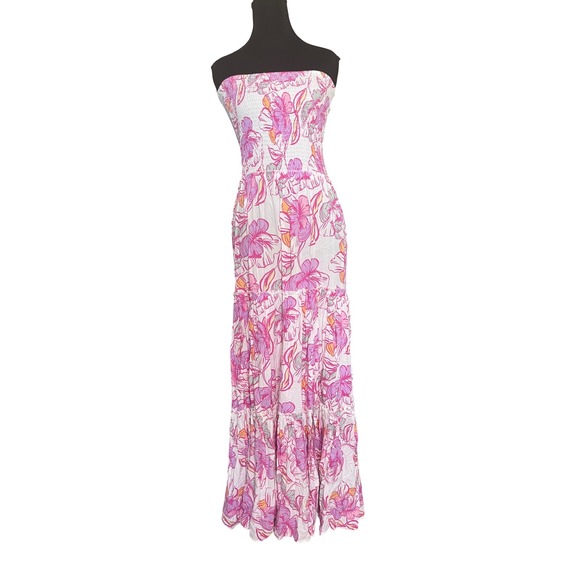 Abel The Label Dresses & Skirts - Abel The Label Pink Floral Smocked Strapless Maxi Dress Small Boho Resort Wear